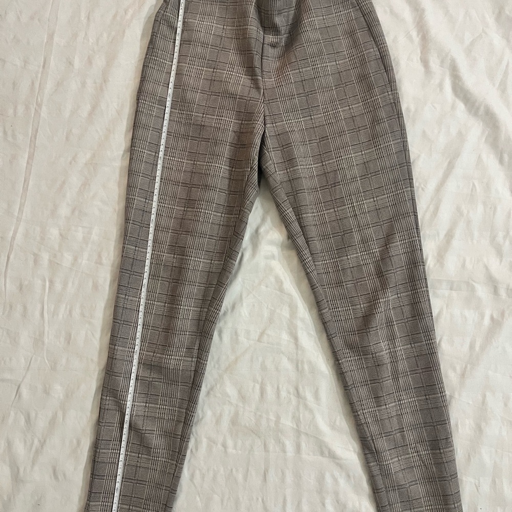 Women’s Zara Basic Tan Plaid Print Soft Stretchy Dress Pant Leggings - Size XS